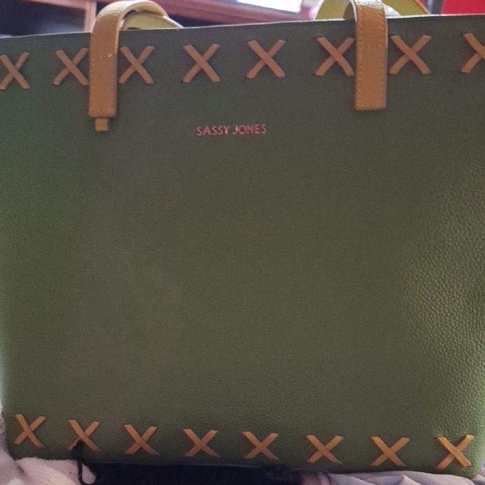 Sassy Jones Ariana Green Tote with Yellow Accents